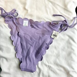 NWT Aerie Waffle Scalloped String Cheeky Bikini Bottom Purple XS